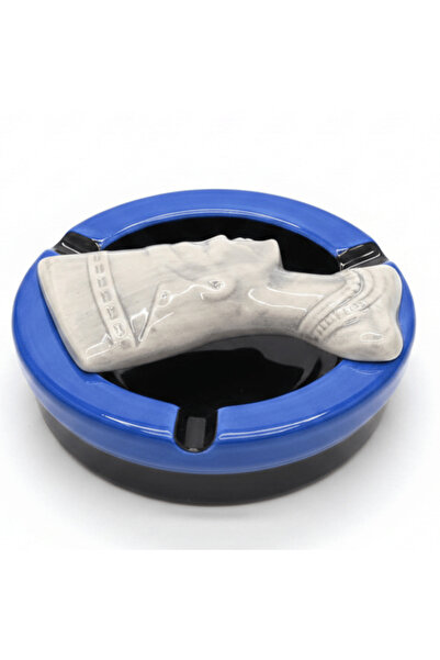 AKDC Blue & White Ceramic Ashtray — 12 cm | Handcrafted Sculptural Design