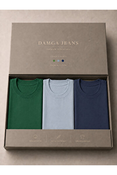 DAMGA JEANS 3 Men's 100% Cotton Trend Premium Basic T-Shirts