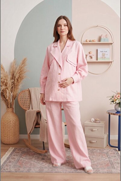 Miss Dünya Lissa Santorini 100% Cotton-Linen Maternity and Postpartum Pants -...