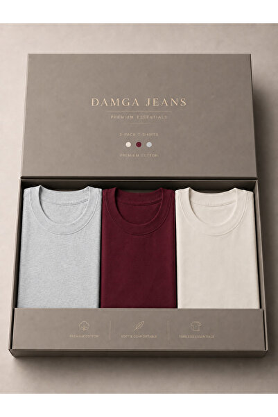 DAMGA JEANS 3 Men's 100% Cotton Trend Premium Basic T-Shirts