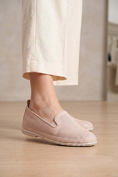 Mammamia D26Ya-7145 Women's Genuine Leather Casual Shoes Cream