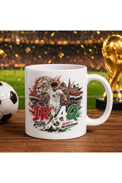Bk Gift كأس أبيض بتصميم كأس العالم 2026 بتصميم مشجعي العراق