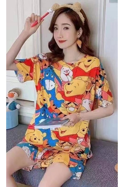 ICOLEXİN Wi̇nni̇e-The-Pooh Printed Patterned Short Sleeves - Shorts Model Paj...