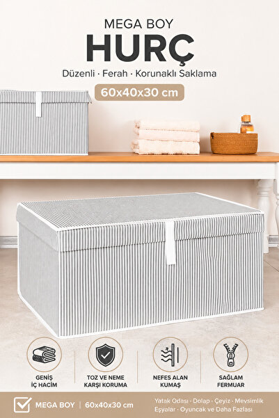 Ferzin Mega Boy Hurç 60x40x30 Saklama Kutusu - Yorgan, Battaniye, Yastık ve Kıyafet Düzenleyici Hurç