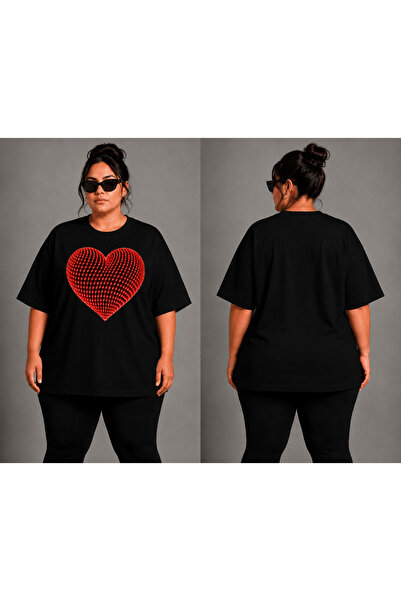 VODEXA Women's Oversize T-Shirt Dotted Heart Printed 100% Cotton T-Shirt Larg...