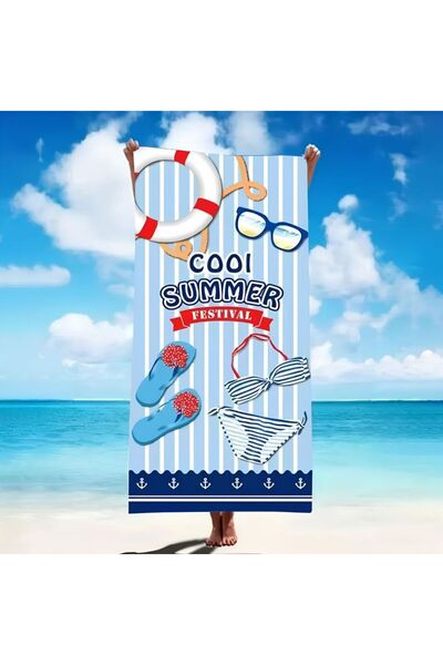 KMT Blue Beach Towel with Printed , Dimensions 150×70cm, Fast Absorbent Mater...