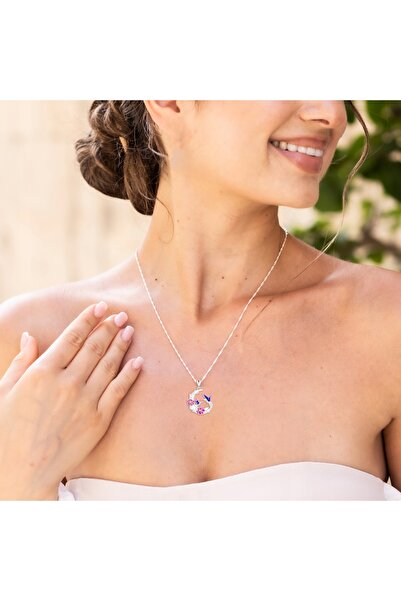 Larezo 925 Silver Necklace, Crescent Moon Pendant With Hummingbird Bird And P...