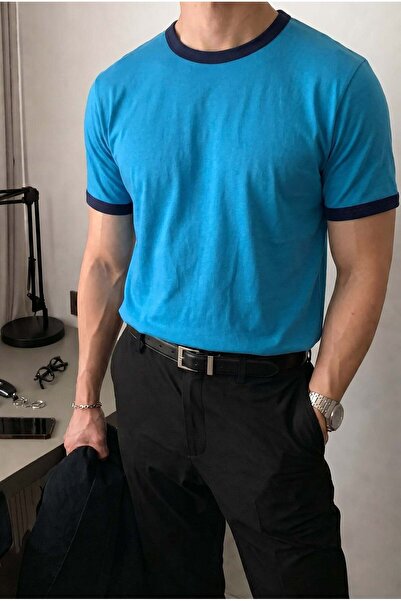 VACHT Men's regular fit crew neck t-shirt with sleeve detail - blue