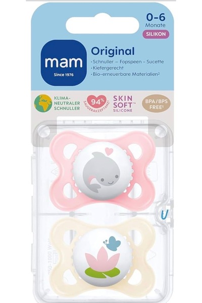 MAM Orijinal l Emzik 2'li Set I Sterilize Kutuda I 0-6 Aylık I Balık/Nilüfer