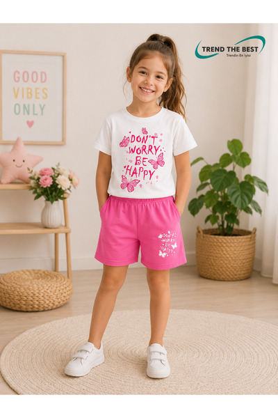 TREND THE BEST Trendin En İyisi Summer Don'T Worry Be Happy Printed Girls' Pi...