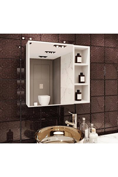 DAKORA HOME Bas-Aç Kapaklı Banyo Dolabı Aynalı Üst Modülü 65x60x15 CM.