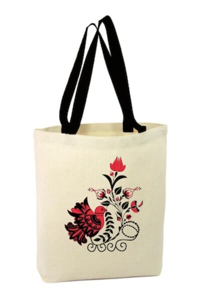 OEM - Canvas tote bag with zipper, black handle, traditional pigeon model