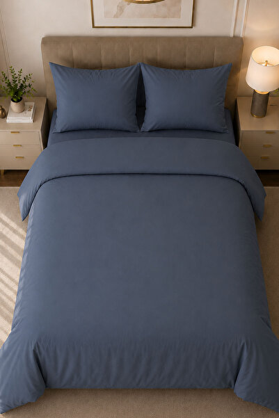 Nazik Home Melodi Plain Cotton Satin Double 4 Piece Duvet Cover Set