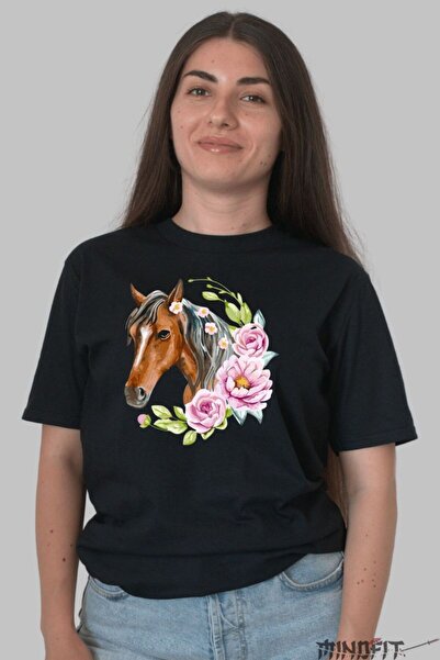 GILDAN Tricou Cu Cal Maro Si Flori