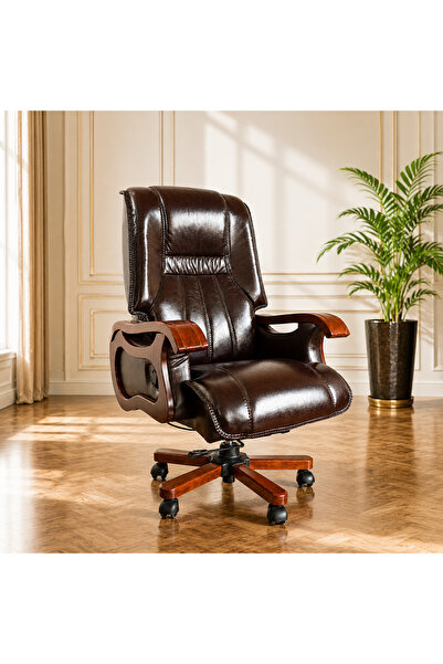 Mobila Birou Orient Scaun birou directorial premium H-820m, piele naturală, maro