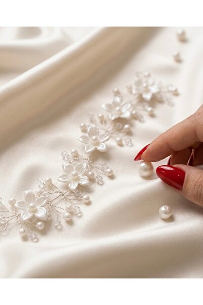 florista atelier İncili çiçekli sedefli nişan söz nikah düğün saç aksesuarı