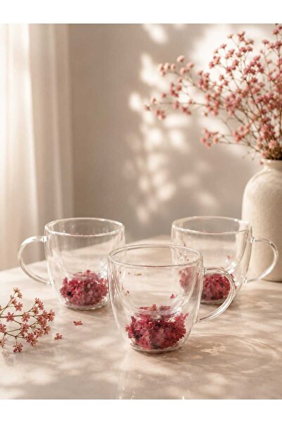 DECORS CENTER Çift Çıdarlı Çiçekli Cam Bardak 308ml.