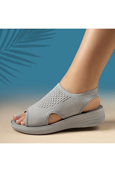 Modlet.ro Women's grey textile platform sandals EMA3