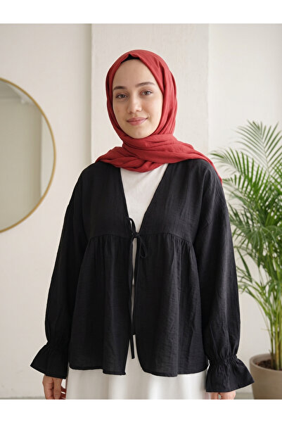 Naknaku Roba Gathered Sleeve Elastic Tunic-Black