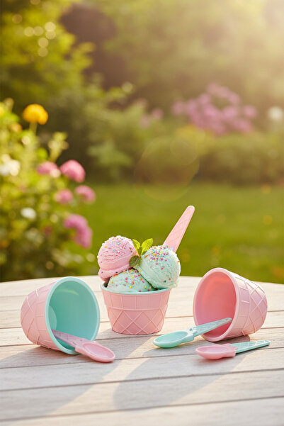 QLUX IDEAS Carnival Ice Cream Set 3 Bowls 3 Spoons Colorful Ice Cream Cup Des...