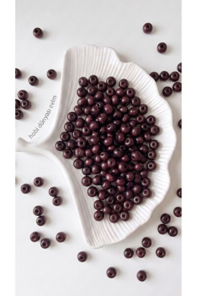 hobi dünyası evim 100 Adet Bordo Ahşap Boncuk 8 mm Çanta Bileklik Takı Makrom...