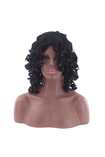 OEM Peruca dama, Creata, Material sintetic, Negru, 25 cm