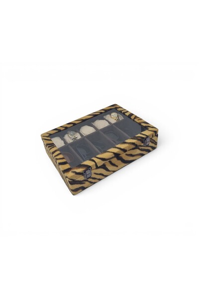 DİJİTAL ÇARŞI MAĞAZACILIK Diji 5 Glasses 5 Watch Box Watch and Glasses Bag Tiger Inside Coffee Cream Padded