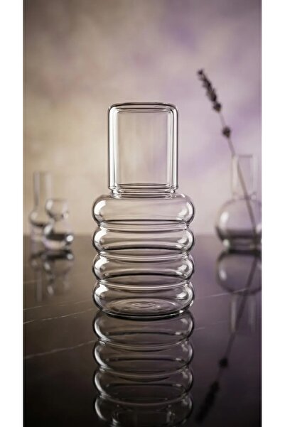 LeylArt Borosilicat Cam Başucu Sürahisi Bardak Kapaklı Set 01