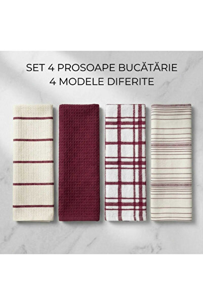 Floopy Set 4 Prosoape Bucatarie Bumbac, 30 x 55 cm, Absorbante, Culoare Wine,...