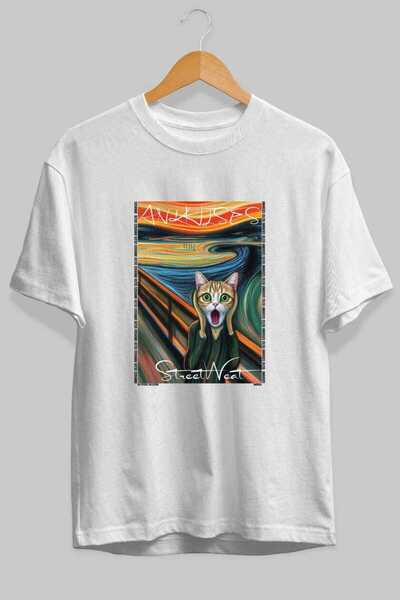 Ankhises For the Love of Cats 25 Front Cat Printed White Oversize T-Shirt 100...