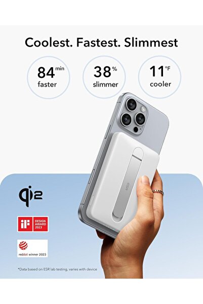 ON Electronics Power Bank, Kickstand 5,000mAh Portable Charger 0.6 in,15W Ultra-Fast Battery Pack, 20W USB-C MagSlim Charger with Cable for iPhones White