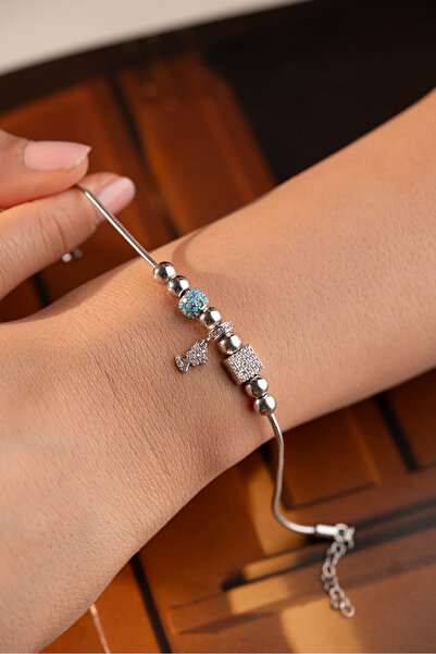 Silvano Jewelry 925 Ayar Gümüş Çiçekli Turkuaz Toplu Bileklik