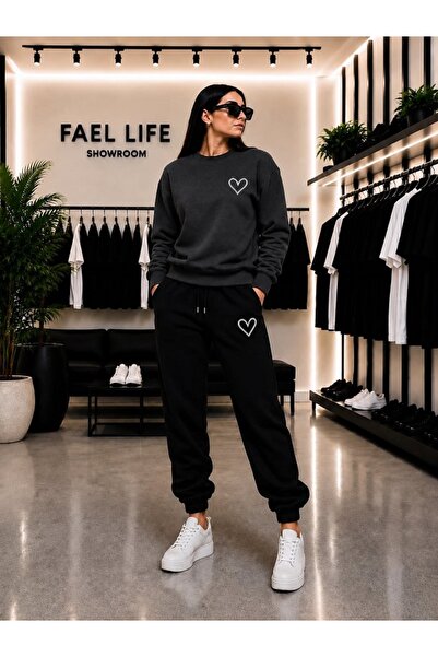 FAEL LİFE SET UNISEX CU GULER ROTUND ȘI PANTALONI DE TRENING CU IMPRIMARE MIN...
