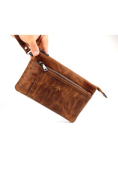 AlphaClub Bag Men's Genuine Leather Tan Multi-Compartment Handbag