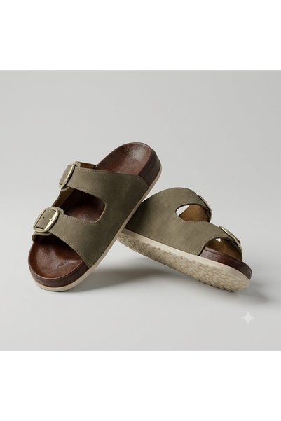 KİNDEP (Sooners) Double Buckle Daily Women's Slippers Khaki