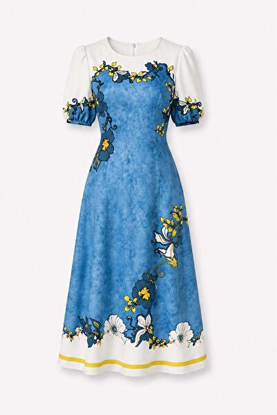 elif teke Ocean Flower Dress Blue