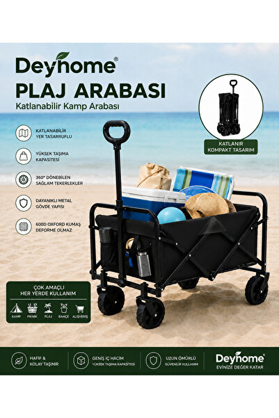 DEYHOME Katlanabilir Kamp ve Plaj Arabası Tekerlekli Yük Taşıma Arabası Bahçe...