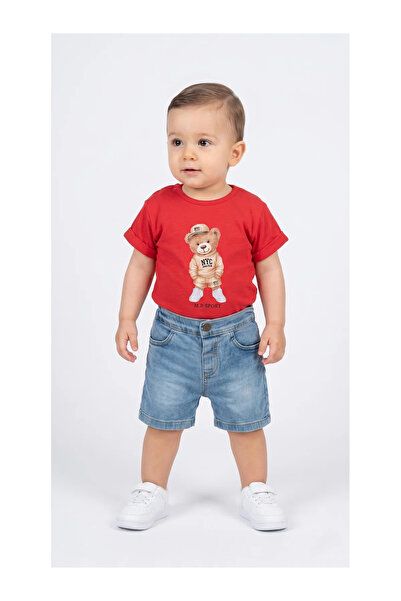 Mini Baray Baby Boy Summer Cotton Denim Shorts Set with Snap Fasteners on the...