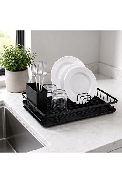 laverahome Black Metal Dish Drying Rack with Water Collection Tray |