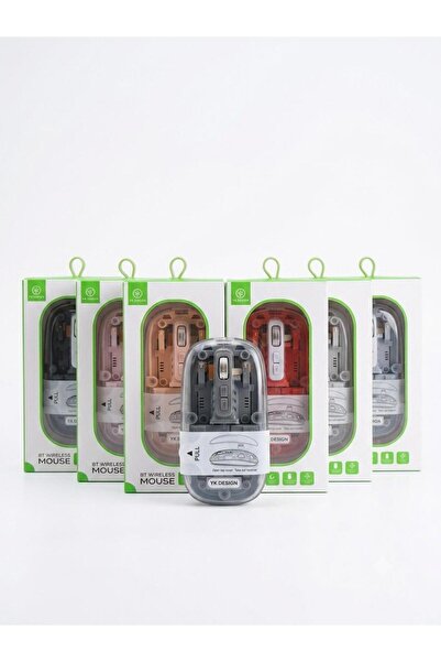 YK Design Çift Modlu Kablosuz Mouse - RGB LED'li, Şeffaf Tasarım, BT + USB Ba...