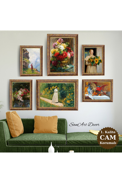 Sanart Set de pictură în ulei înrămat, 6 piese, set de pictură vintage, decor...