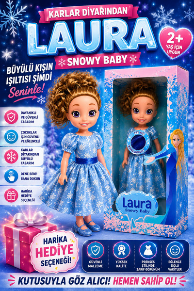 Kidora Toys Laura Snowy Baby Karlar Diyarından Sesli Işıklı Prenses Bebek Oyu...