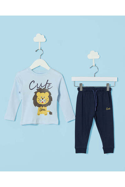 REDTAG Infant Boys Blue Printed 2 Pieces Pyjama Set