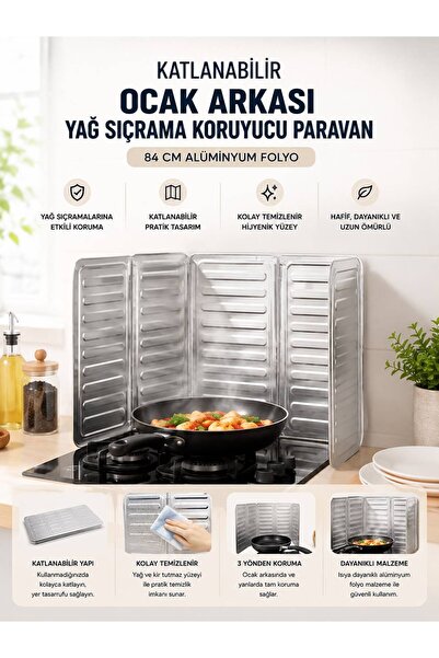 HB LİFE Foldable Stove Back Oil Splash Protector 84 cm Aluminum Foil Kitchen ...