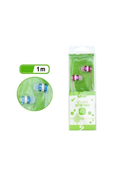 idei Căști Stereo In-Ear cu Fir, 1m, Roz/Albastru Metalizat cu Detalii Argint...