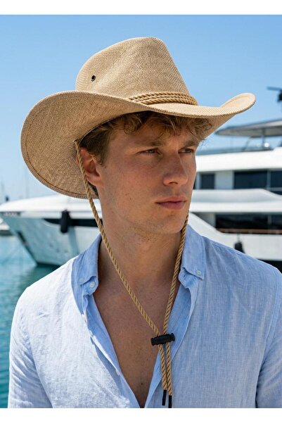 LAGRANZE Men's Straw Cowboy Hat with Twisted Cord Ribbon