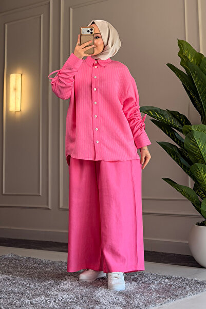 Suede Style 5158 - طقم قميص وبنطلون نسائي أنيق ومريح بخطوط لونا