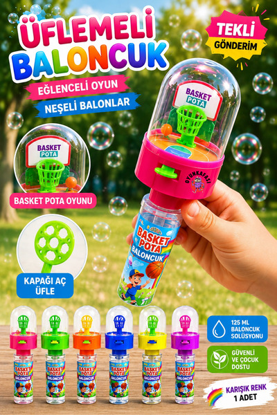 OYUNKAFASI Üflemeli Baloncuk Oyuncağı Basket Pota Oyunlu 125 ML Karışık Renk ...