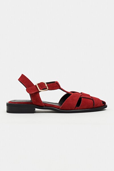 NİŞANTAŞI SHOES Sandale de damă cu toc scurt, din piele naturală, roșu Ceres,...