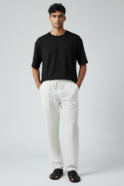 oraystore Pantaloni pentru bărbați, 100% bumbac, din in, croială confortabilă...